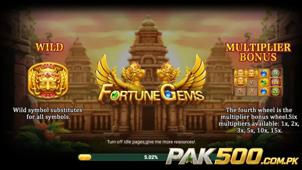 EC99App Fortune Gems game loading screen with wild and multiplier bonus